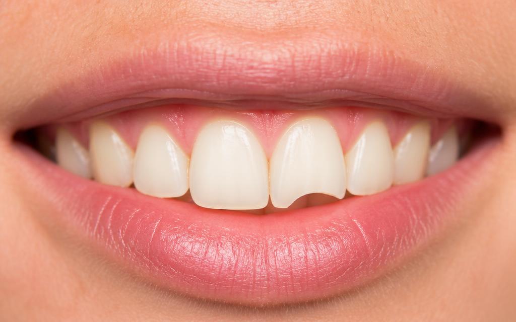 Close-up of a smile with a chipped front tooth