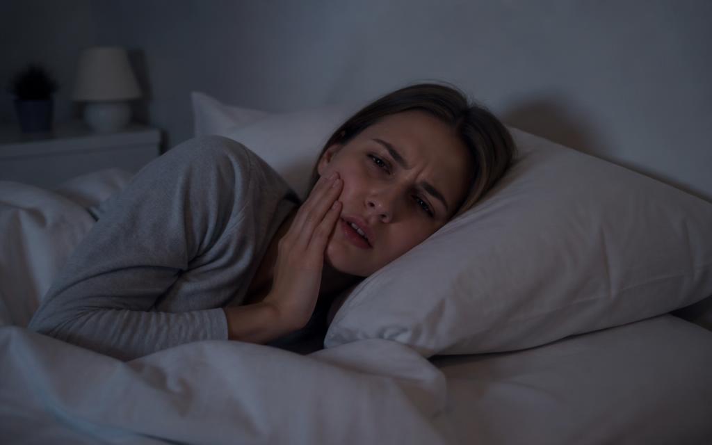 Person lying awake at night with severe throbbing toothache